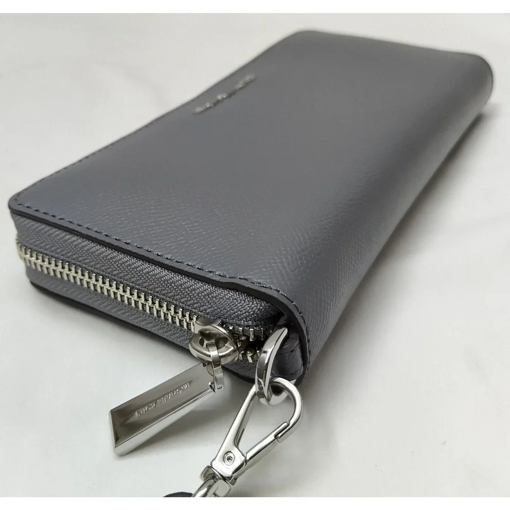 Michael Kors Gray Crossgrain Leather Zip Around Credit Card Wallet
